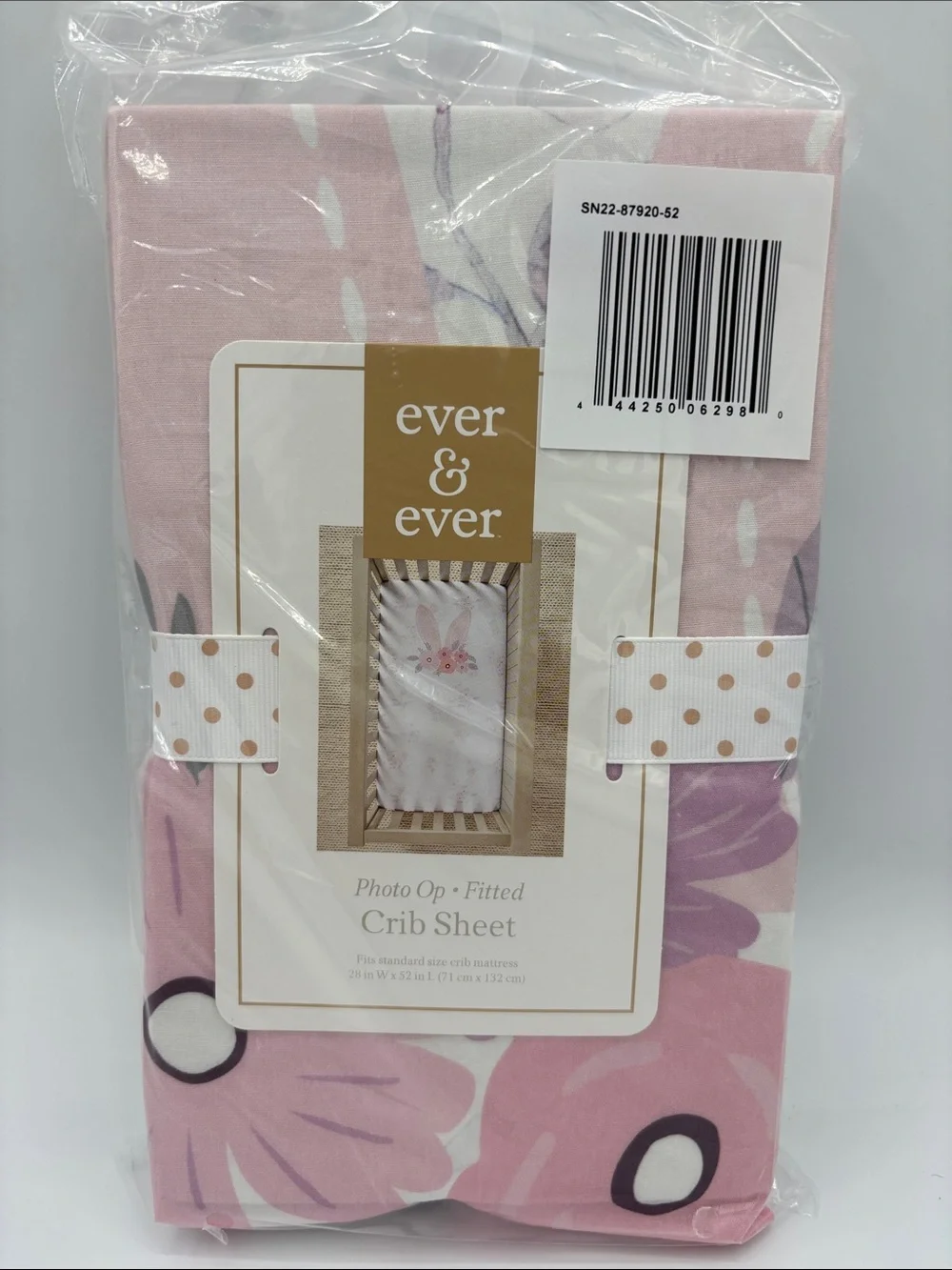 Ever & Ever Photo Op Baby Bunny Flower Crown 100% Cotton Fitted Crib Sheet